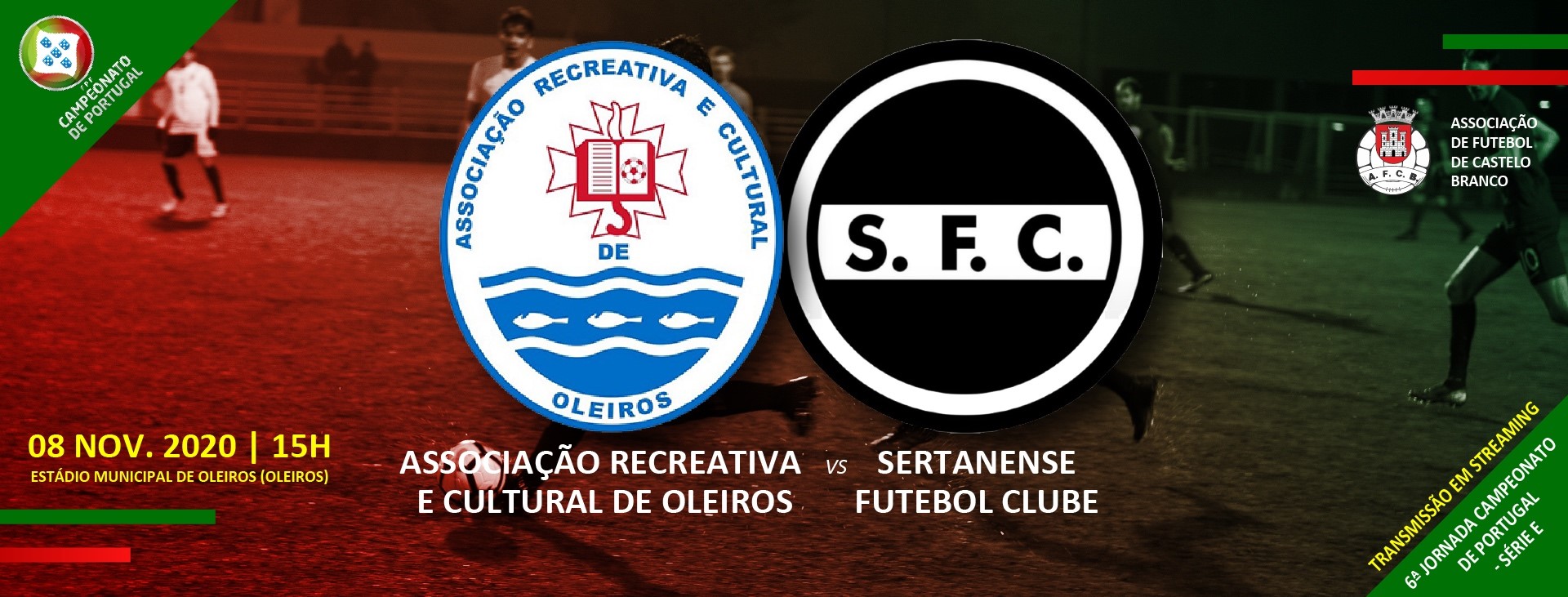 ARC Oleiros – Sertanense FC com transmissão em streaming